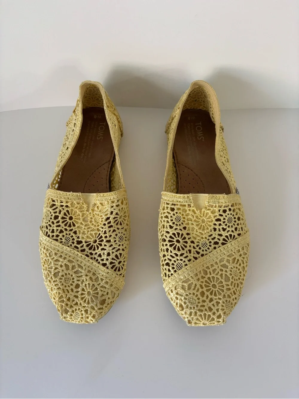 TOMS Women's Crochet Slip-On Flats in Pale Yellow